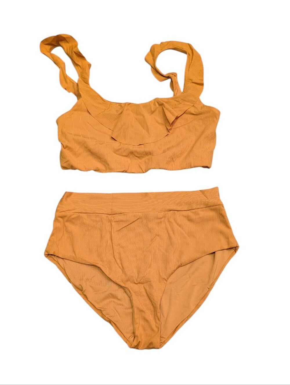 Senita Athletics Ribbed Ruffle Bikini Gold Yellow Size Medium
